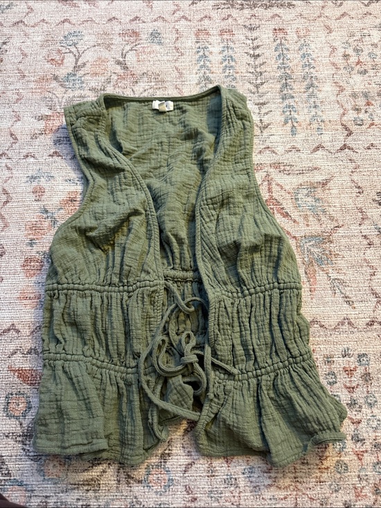 aerie Tops - aerie Olive Drawstring Ruffle Vest Tank